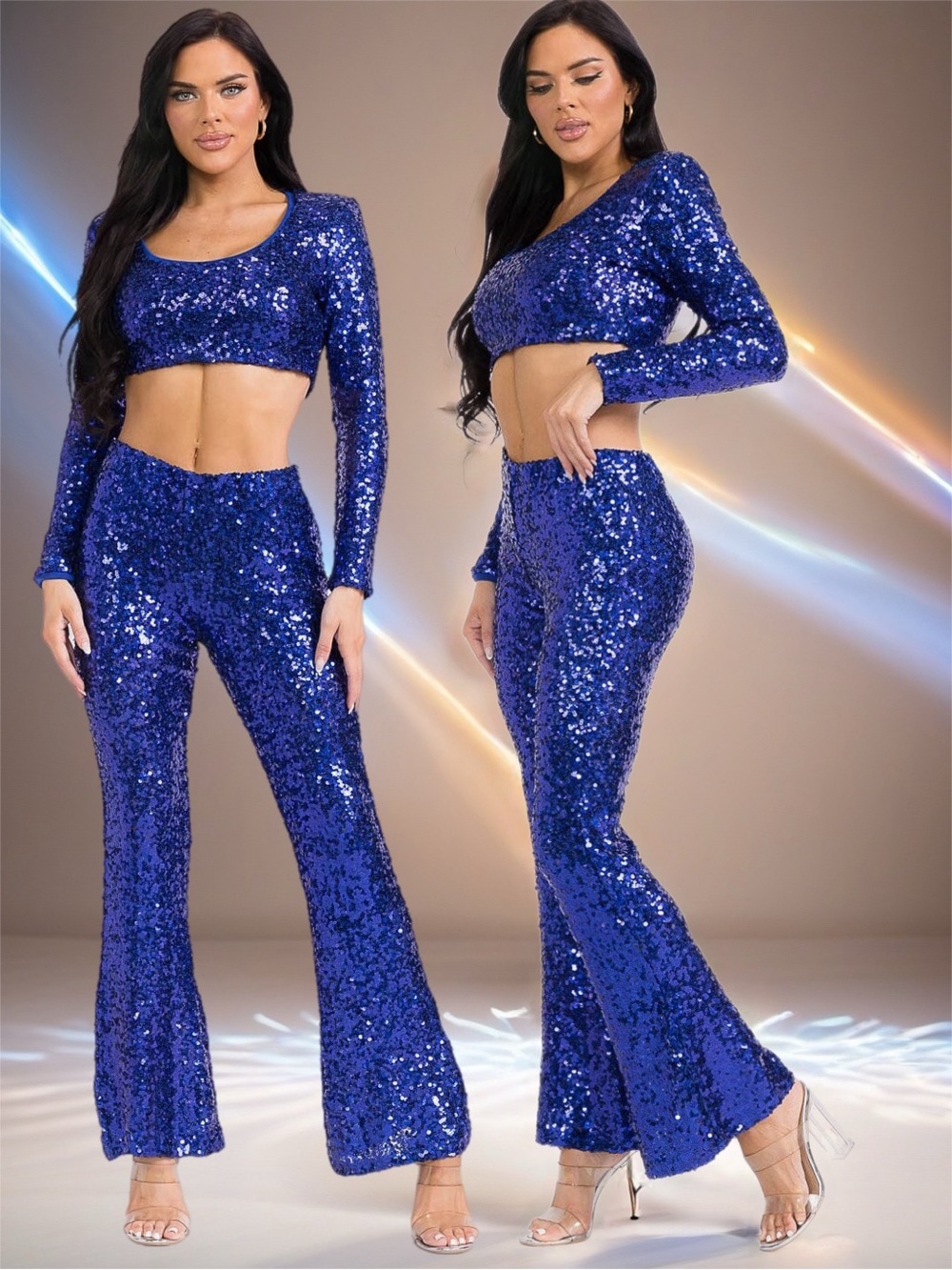 Galita Midnight Rain Sequin Crop Top Flare Pants 2 Piece Set Concert New Small